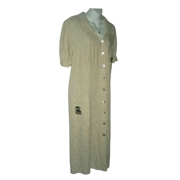Vintage 80's Positive Influence Dress Linen Duster Tribal Boho Grandmother Plus - Picture 4 of 14
